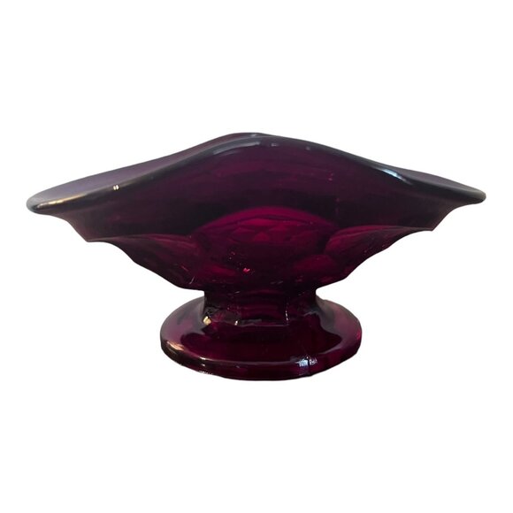 Ruby Red Bowl Trinket Candy Dish Pedestal Wavy Rim 5"X4"X2.5" Tall - Picture 7 of 11